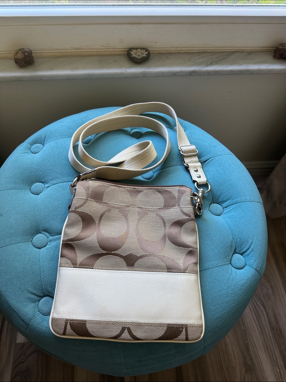 Coach Beige Signature Crossbody with Cream Strap
